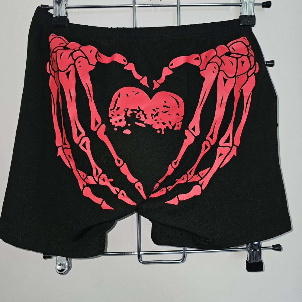 SHEIN Women's Black Bike Shorts w/ Red Skeleton Hands Graphic on Back SZ S